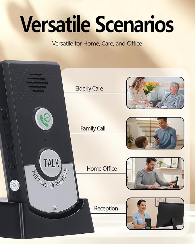 Intercoms Wireless for Home, Long Range Wireless Intercom System for Room to Room Communication, 2 Way Voice Intercom for Elderly, Seniors, and Kids
