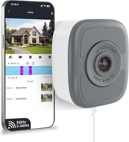 5MP 3K Window Security Camera with 24/7 Recording, No Subscription Required, Indoor Camera with Color Night Vision, Motion Detection, 2.4G＆5G WiFi, Quick & Easy Installation (1Pack)