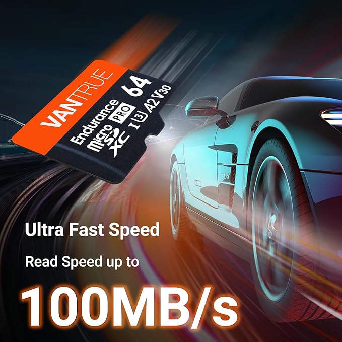Vantrue 64GB microSD Card with Adapter, U3 UHS-I High Speed SD Card for Dash Cams & Home Security System Video Cameras