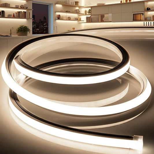 LED Strip Lights Neutral White 4000K,16.4ft 110-120V Neon Rope Lights,Flexible Silicone Outdoor Waterproof Neon Strip Lights for Bedroom,Mirror,Kitchen Cabinet, Living Room,Halloween Decor