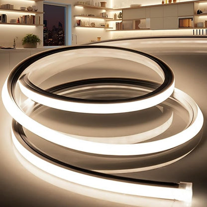 LED Strip Lights Neutral White 4000K,9.8ft 110-120V Neon Rope Lights,Flexible Silicone Outdoor Waterproof Neon Strip Lights for Bedroom,Mirror,Kitchen Cabinet, Living Room,Halloween Decor