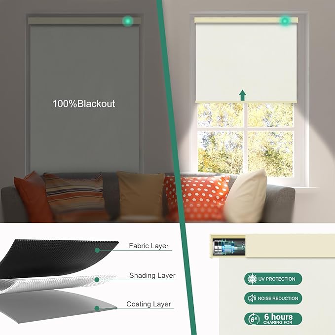 Motorized Blinds with Remote [100% Blackout & Silent Motor] Smart Blinds Compatible with Alexa Google HomeKit, Electric Roller Shades for Indoor Windows, Customized Size, Cloud Beige