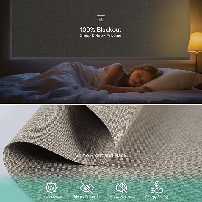 Motorized Roller Shades, 10O% Blackout Remote Control Custom Window Shades Compatible with Alexa Google Assistant via RF Hub, Rechargeable Electric Blinds for Windows (Fabric Dark Coffee)