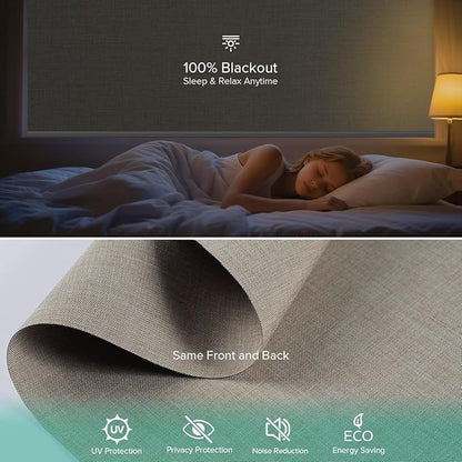 Motorized Roller Shades, 10O% Blackout Remote Control Custom Window Shades Compatible with Alexa Google Assistant via RF Hub, Rechargeable Electric Blinds for Windows (Fabric Dark Coffee)