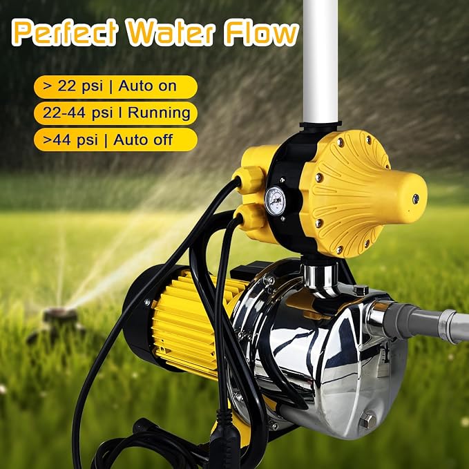 1HP Water Pressure Booster Pump for Home, 1080GPH Smart Control Shallow Well Jet Pump, Stainless Steel Automatic On/Off Sprinkler Pump, 115V Self-Priming Pump for Whole House, Garden, Irrigation