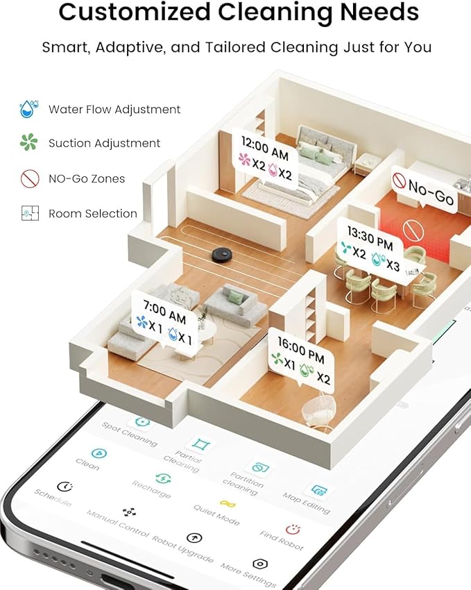 Lefant LiDAR Robot Vacuum and Mop Combo,75-Days Self-Emptying,6000Pa Powerful Scution,Multi-Floor Mapping, No-Go Zones,140 Min Runtime,2.4G/5G WiFi/Alexa/APP/iWatch,M2 Plus Black