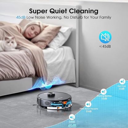Robot Vacuum and Mop, Mapping Robotic Vacuums Cleaner with LiDAR Navigation Smart & Strong Suction, WiFi/App/Alexa/Voice Control, Obstacle Avoidance, for Home, Wood/Hard Floors, Pet Hair -Black