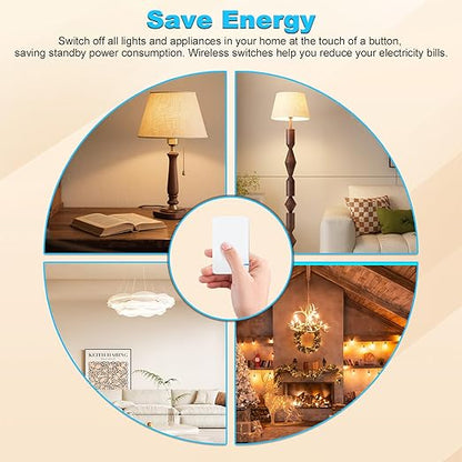 NineLeaf Wireless Light Switch Kit,No Wiring Mini Remote Switch,No WiFi Remote IP66 Waterproof for Ceiling Lights,Lamps,Fans,1969ft Outdoor 328ft Indoor Range,Up to 1000W LED(1Switch 4Receivers)