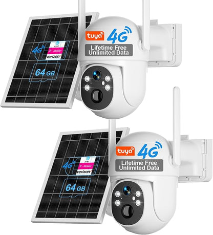 SANSCO 2 Pack No WiFi 4G LTE Cellular Solar Security Camera, No Monthly Fee
