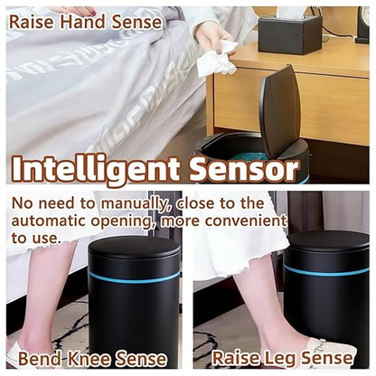 Garbage Can with Lid, Intelligent Sensor Opening and Closing, Small Garbage Can for Living Room, Bedroom, Kitchen and Bathroom (1, Black)