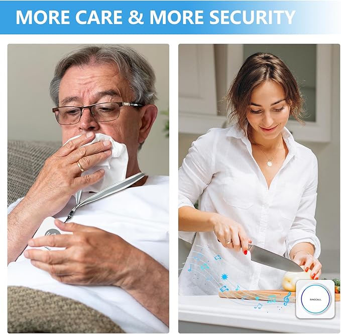 SINGCALL Wireless Portable Caregiver Pager Panic Alarm System Personal Alarm for Elderly/Kids/Pregnant/Patients Alert Call Button with Detachable Lanyard 2-Pack Emergency Call Buttons