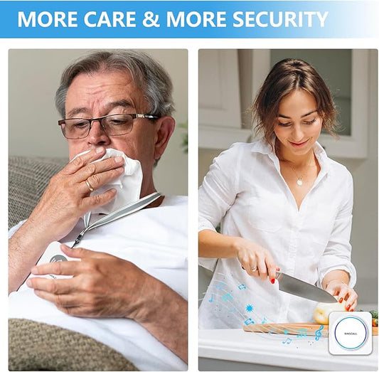 SINGCALL Wireless Portable Caregiver Pager Panic Alarm System Personal Alarm for Elderly/Kids/Pregnant/Patients Alert Call Button with Detachable Lanyard 2-Pack Emergency Call Buttons