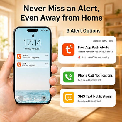 SanJie Wi-Fi Wireless Caregiver Pager Call Button for Elderly at Home - Alert Systems with App Remote Alerts & Device Sharing Suitable for Seniors & Patients and People with Disabilities