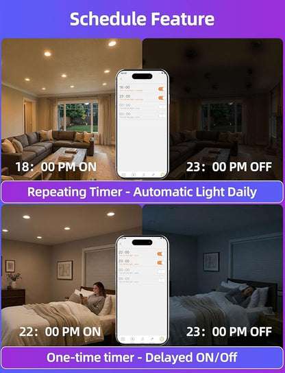 12 Pack BR30 LED Recessed Can Light Bulbs, 16 Million RGB Color Changing, BRmesh APP Bluetooth Control, 2700K-6000K Tunable White, E26 Base 10W 900LM (75W Equiv.), Fits 5"/6" Indoor Cans Only