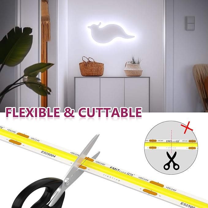 EMITEVER COB LED Strip Lights White, 5000K Tape Light Premium High Density, DC 24V, 360+Lumens/ft, 2560LEDs/Spool, Ra 90+, 16.4ft/5m, UL Listed 5 Year After-Service (Power Supply Sold Separately)