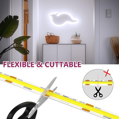EMITEVER COB LED Strip Lights White, 5000K Tape Light Premium High Density, DC 24V, 360+Lumens/ft, 2560LEDs/Spool, Ra 90+, 16.4ft/5m, UL Listed 5 Year After-Service (Power Supply Sold Separately)