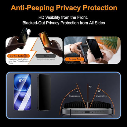 OneFish Screen Protector Privacy for iPhone 14 Pro Max, Anti Spy Private Tempered Glass Edge Protection, Dynamic Island Compatible with Installation Frame, 9H Glass Scratch Resistant, 2Pack