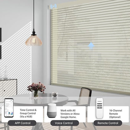 Motorized Sheer Shades with Remote, Automatic Dual-Layered Shades for Windows, Smart Light Filtering Blinds Compatible with Alexa, Custom Size (Room Darkening Beige)