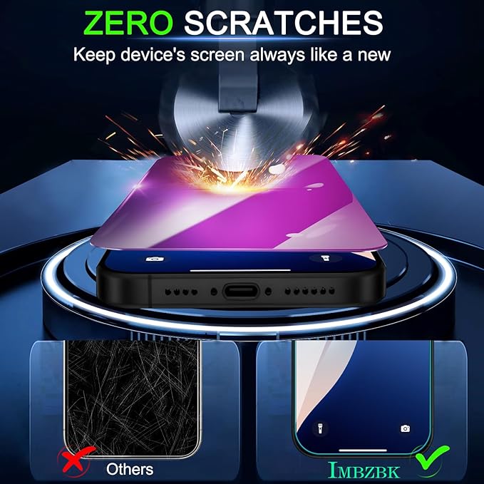 IMBZBK [Auto-Dust Removal] Colorful Privacy Screen Protector for iPhone 17 Pro [Private] Accessories, 3 Pack Anti Spy Anti-Blue Light Tempered Glass, Briliant Gradient Purple