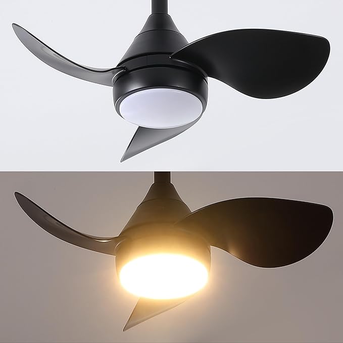 OVAL AIR AIR8000A Albini 22" Contemporary Minimalist 6-Speed Metal Mobile-App/Remote-Controlled Dimmable Smart Integrated LED Ceiling Fan for Living Room, Bedroom, Office, Deco Jet Black