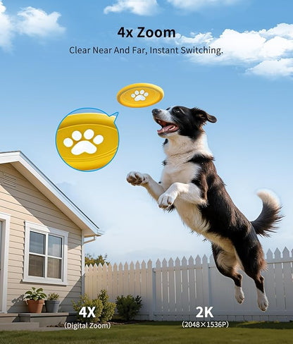 2K Solar Security Cameras Wireless Outdoor, 360° View Outdoor Camera for Home Security with Color Night Vision, Battery Powered, AI PIR Detection, Spotlight Siren Alarm, Only 2.4Ghz WiFi