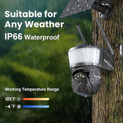 4G LTE Cellular Solar Security Camera Wireless Outdoor, No WiFi Security Camera with Powerful Spotlight, Free Cloud Storage(Need Apply), 2K Cameras for Home Security, PTZ 360° View for Farm Ranch RV