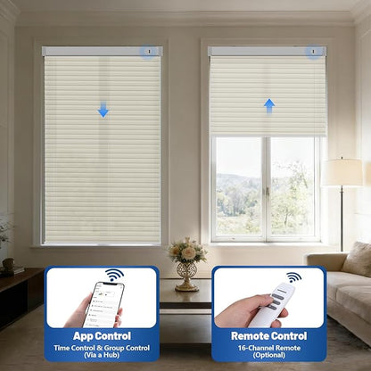Motorized Cellular Shades with Remote, Light Filtering Smart Cellular Shades Compatible with Alexa, Honeycomb Window Blinds for Bedroom Home Office, Custom Size, Half Shading Soft Pearl