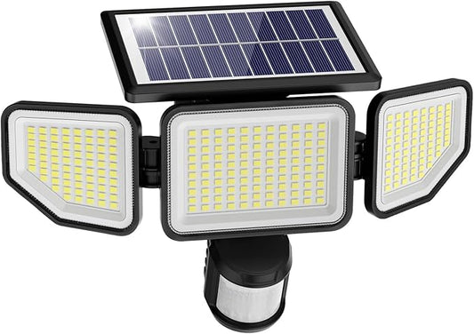 Onforu 4500LM Solar Lights Outdoor, 3 Heads Security Lights with Remote Control, IP65 Waterproof Motion Sensor Lights, 3 Modes Solar Light Fixtures for Wall, Porch, Yard, Outside, 1 Pack