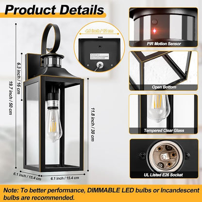 20" Motion Sensor Outdoor Wall Lights, Dawn to Dusk Outdoor Light Fixture
