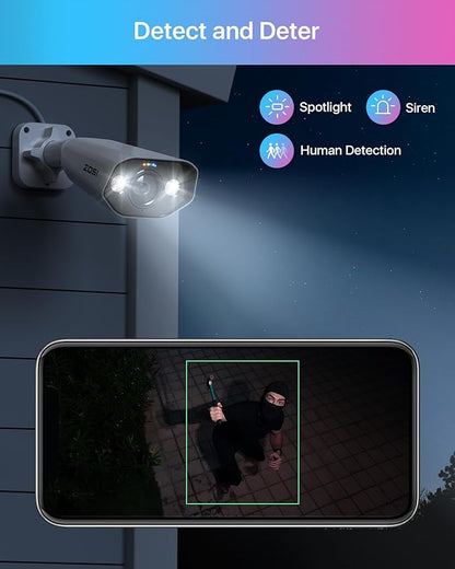 ZOSI 4PK 4K PoE Security Cameras with Ethernet Cables,Person Vehicle Detection,2 Way Audio,Night Vision,Smart Light&Sound Alerts,8MP Weatherproof Outdoor Add-on Camera Only Work 4K PoE NVR