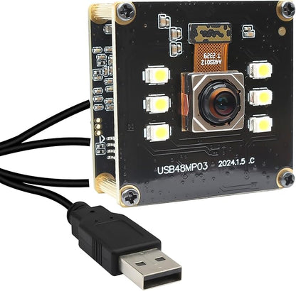 MMlove 48MP USB Camera Module 4K 30FPS Color Night Vision High Speed Autofocus Webcam Lightburn Camera 70° Viewing Angle Industrial Security Webcam for Face Recognition Streaming,PC/Laptop