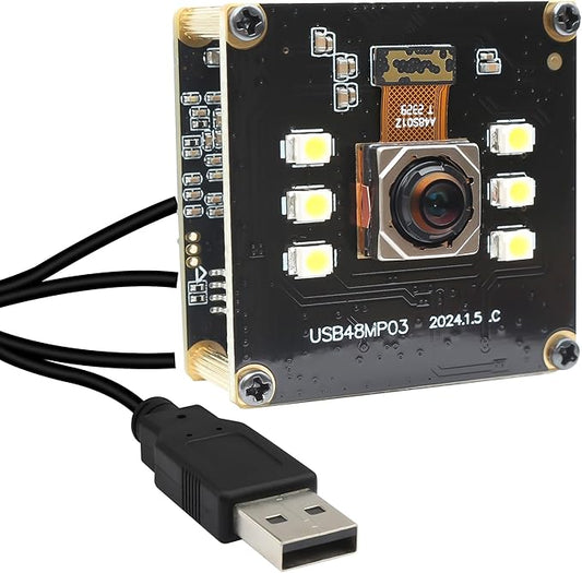 MMlove 48MP USB Camera Module 4K 30FPS Color Night Vision High Speed Autofocus Webcam Lightburn Camera 70° Viewing Angle Industrial Security Webcam for Face Recognition Streaming,PC/Laptop