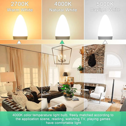 comzler E12 LED Bulb Candelabra Base, Type B LED Bulb 60 Watt Equivalen 4000K Natural Daylight B11 Small Base, Chandelier Ceiling Fan LED Light Bulbs 500 Lumens No-Dimmable Pack of 6
