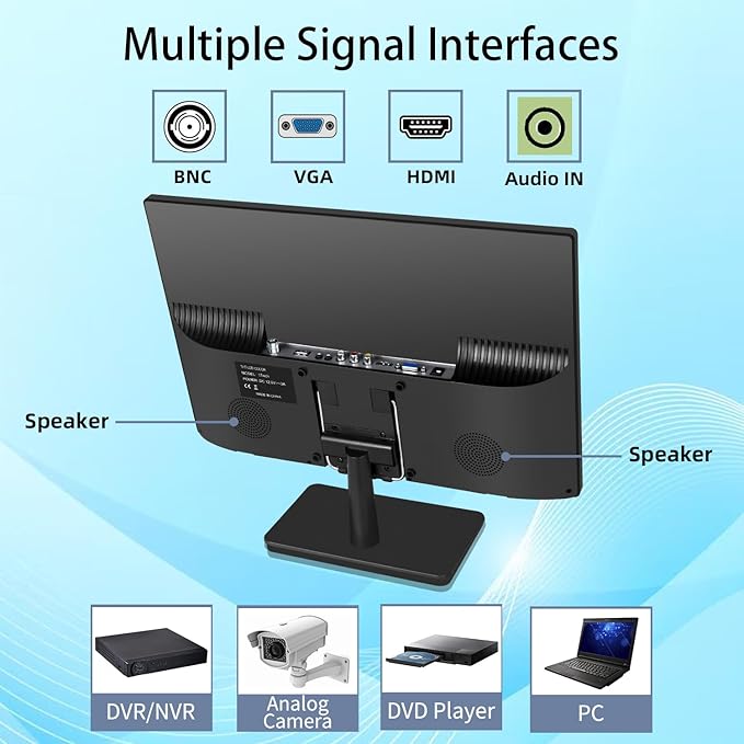 Jexiop 17inch Security Monitor,Supports Wall-Mounted-USB/Full Format Video Playback,CCTV Monitor with AV/HDMI Input/VGA/Headphone Output,Built-in Speaker, Remote Contro