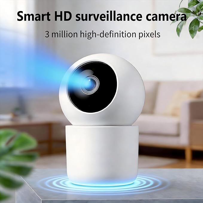 Indoor Pan/Tilt Home Security Mobile Tracking Camera 2K 3MP, 345 Degree Wireless WiFi Webcam/Monitor for Baby/Elder with Night Vision & Phone App (128G SD Card Storage), 2 Way Audio, Human Detection