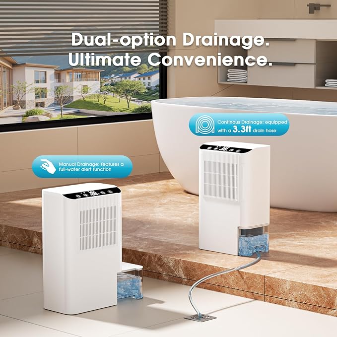 Dehumidifiers for Home, 2000 Sq.Ft Small Dehumidifier with 3.3ft Drain Hose, 2.5L Tank, Timer Sleep Mode, Portable Dehumidifier for Basement, Bedroom, Bathroom (Sweet White)