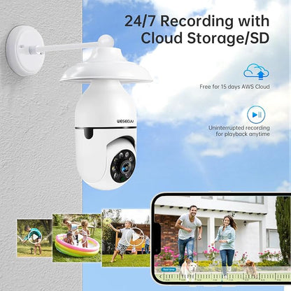 Light Bulb Security Camera -5G& 2.4GHz WiFi 2K Security Cameras Wireless Outdoor Motion Detection and Alarm,Two-Way Talk,Color Night Vision,Human Detection, Bulb Camera Compatible with Alexa 4Pack