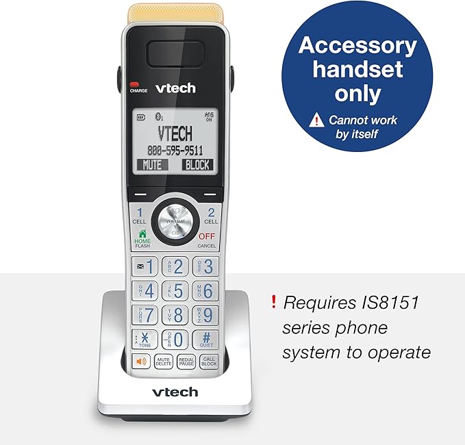 VTech IS8101 Accessory Handset for IS8151 Phones with Super Long Range up to 2300 Feet DECT 6.0, Call Blocking, Connect to Cell, Headset jack, Belt-clip, Power backup, Intercom and Expandable to 12 HS