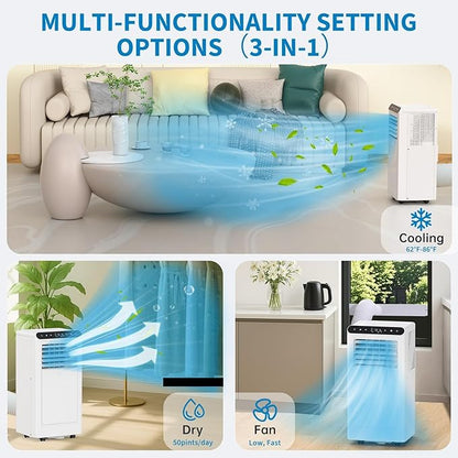 GarveeLife Portable Air Conditioners, 8,000 BTU for Rooms up to 350 Sq.Ft., Smart Compact AC Unit with Cooling, Dehumidifier, Fan, Remote Control and Window Kit, White