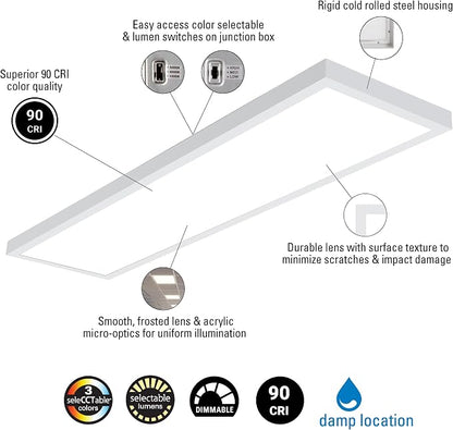 Metalux MMS Multi-Mount 1x4 LED Panel Ceiling Light with 3 CCT and Lumen Select, 0-10V Dimming, Surface Mount, Recessed, Suspended, Wall Mount, 90 CRI - 14MMS-L3C3-UNV