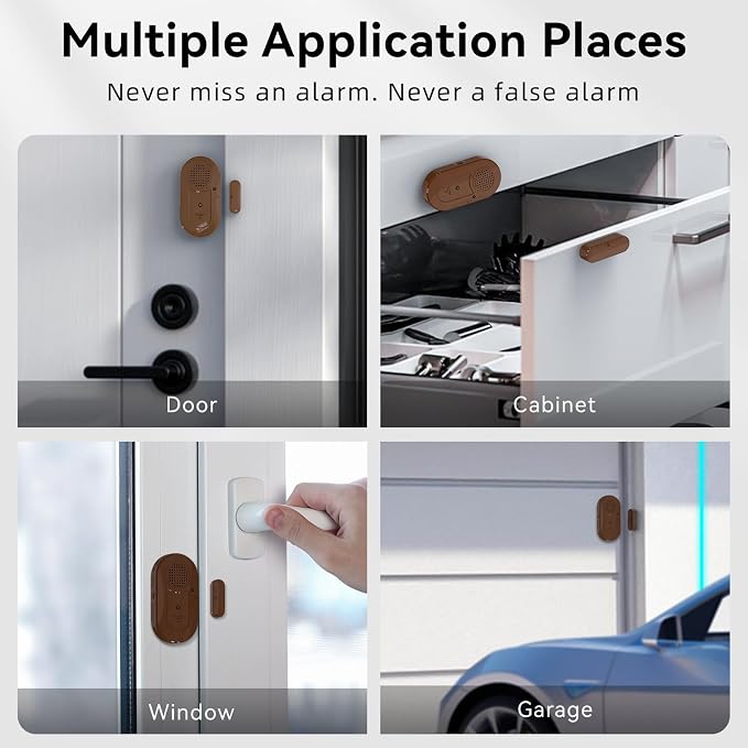 Sanjie Door Window Alarm Sensors, 8 Pack, 125dB, Volume Control | Easy-install door and window alarms with loud adjustable alerts, long battery life, and versatile use for home safety