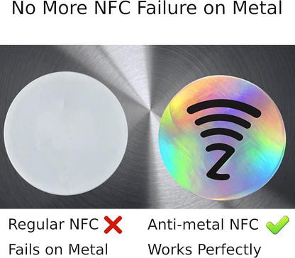 DAMILA NFC216 Anti-Metal NFC Tags with Holographic Labels, 10 Pack
