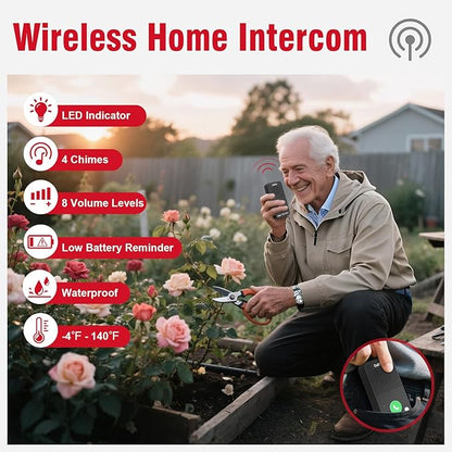 CallToU Caregiver Pager Alert Button Intercoms Wireless for Home for Seniors/Caregivers/Elderly/Patient/Pregnant/Home/Office 500FT Long Range, No Monthly Fee, Waterproof, Easy Install