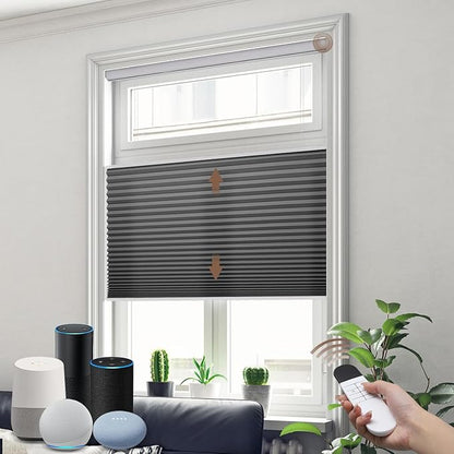Godark Motorized TDBU Cellular Shades with Remote Control Smart Honeycomb Blinds Compatible with Alexa Google Home Smarthings Custom Double Cellular Light Filtering for Indoor Windows Doors-Black