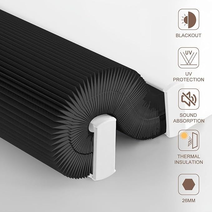 Godark Smart Angled Customized Blackout Honeycomb Blinds Suitable for Trapezoidal/Triangular/Polygonal Windows Motorized Cellular Shades Compatible with Alexa/Google Home/Tuya APP-Black
