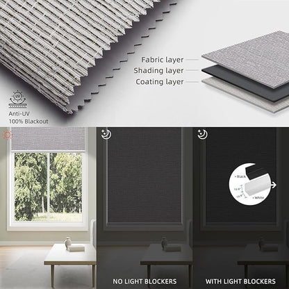 SmartWings Motorized 100% Blackout Shades Blinds, Custom Size, Cordless Window Shades with Rechargeable Battery, Work with Matter/Apple HomeKit, Alexa, Thread/Zigbee, Remote Optional, Safar Rock Grey