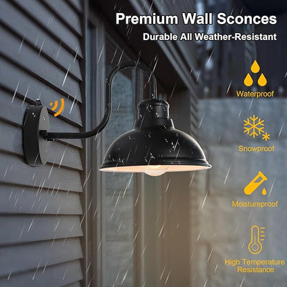 Barn Lights Outdoor Wall Sconces, Dusk to Dawn Exterior Farmhouse Gooseneck Barn Light, Black Outside Wall Mount Light Fixture, 2 Pack Anti-Rust Waterproof Outdoor Light for Porch Garage Patio