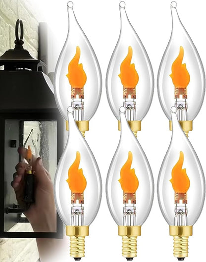 Flickering Flame Light Bulbs -Perfect Ambiance for Halloween Christmas, E12 LED Flickering Candelabra Bulb, Realistic Flame Effect, 2700K, 3W Energy-Efficient (E12*6pcs)
