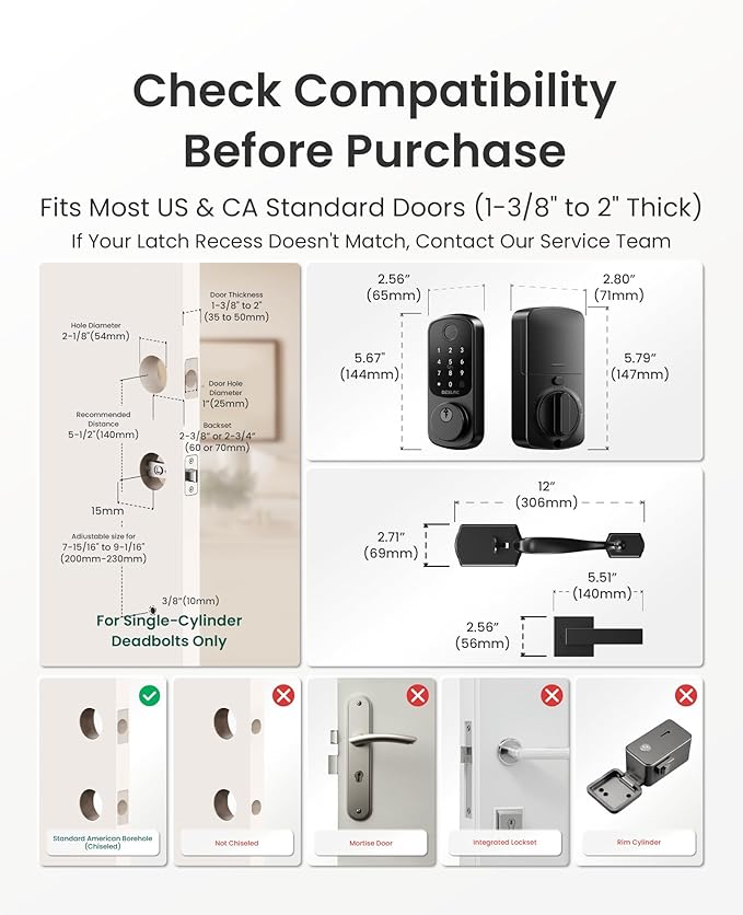 DESLOC B200 Keyless Entry Door Lock with Handle Set, Smart Locks for Front Door, Deadbolt Smart Lock, Front Door Locks Set, Electronic keypad Deadbolt with Handle, 12 Months Battery, IP54