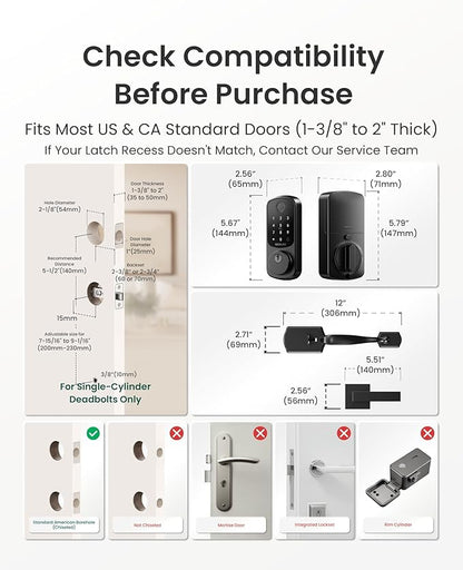 DESLOC B200 Keyless Entry Door Lock with Handle Set, Smart Locks for Front Door, Deadbolt Smart Lock, Front Door Locks Set, Electronic keypad Deadbolt with Handle, 12 Months Battery, IP54